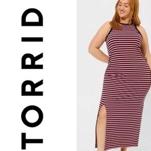 TORRID Maxi Rib Bodycon Slip Dress Dyed Stripes Chateau Rose Size 1X